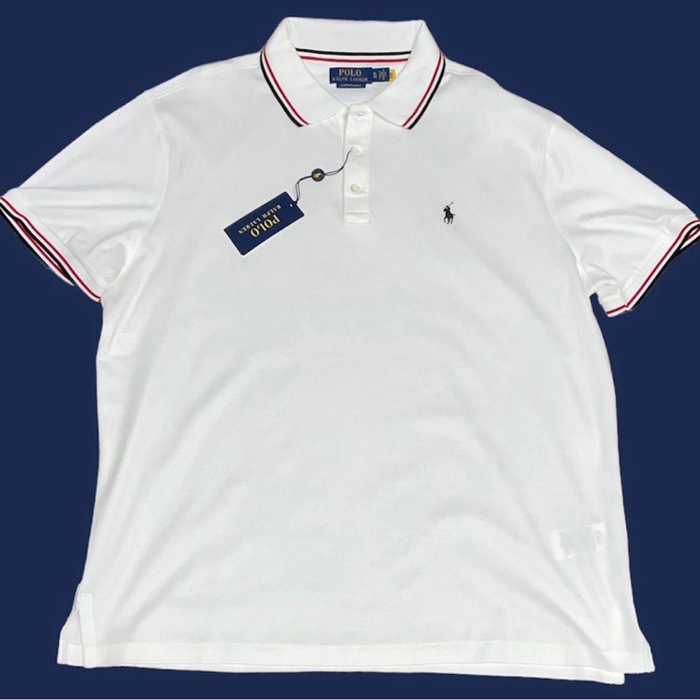 New Large Polo Ralph Lauren White Navy Blue Pony Poloman Collar Casual Shirt - Picture 1 of 3